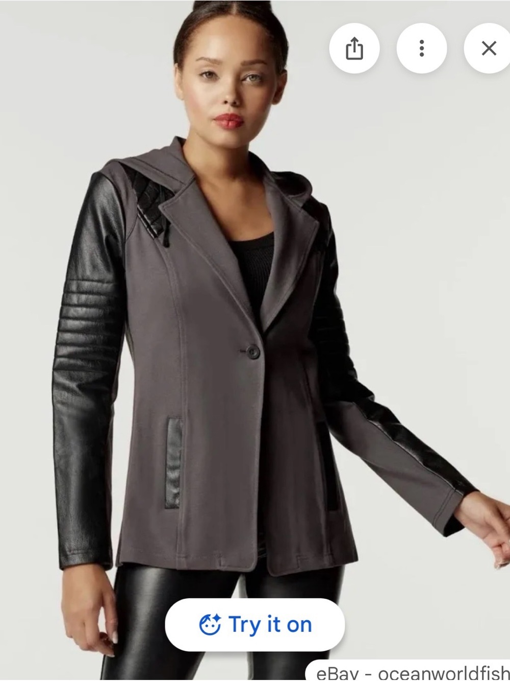 Blanc Noir Charcoal and Black Hooded blazer.  Chic! Never worn outside house